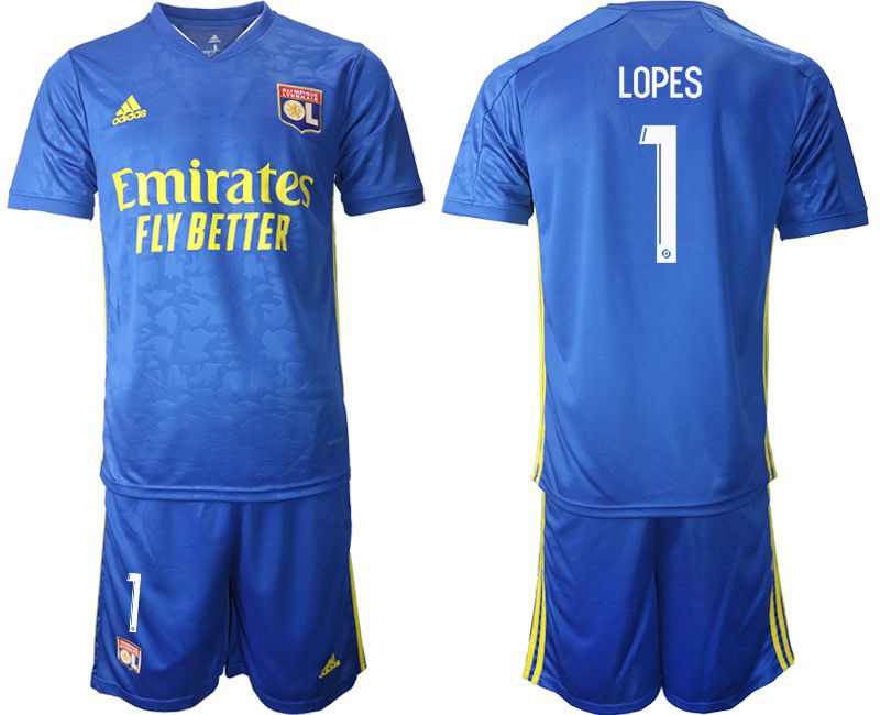 Men 2020-2021 club Olympique Lyonnais away #1 blue Soccer Jerseys